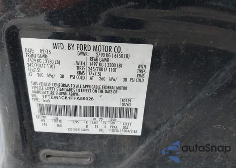 2015 Ford F-150 Xlt z USA, uszkodzony, nr VIN 1FTEW1C81FFA59026